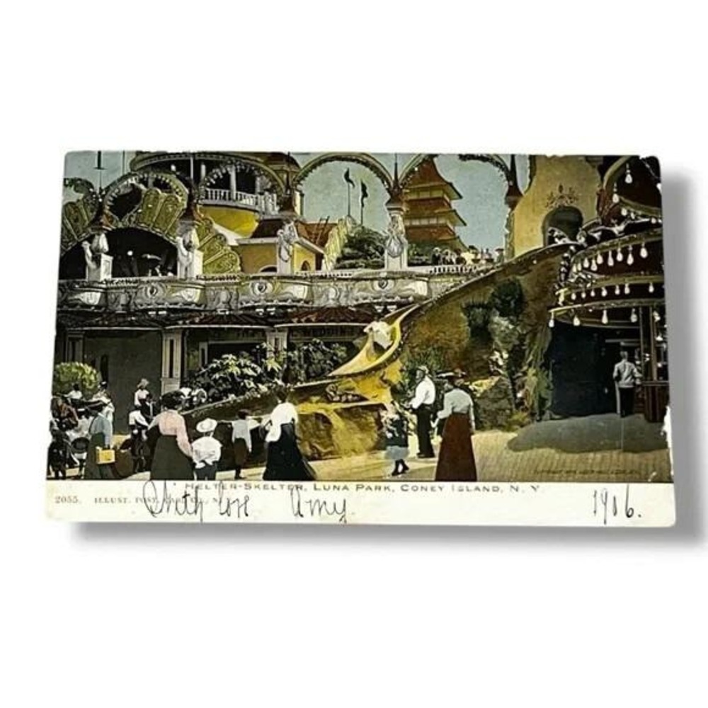 Postcard Helter Skelter Luna Park Coney Island New York Glitter c1906 C364